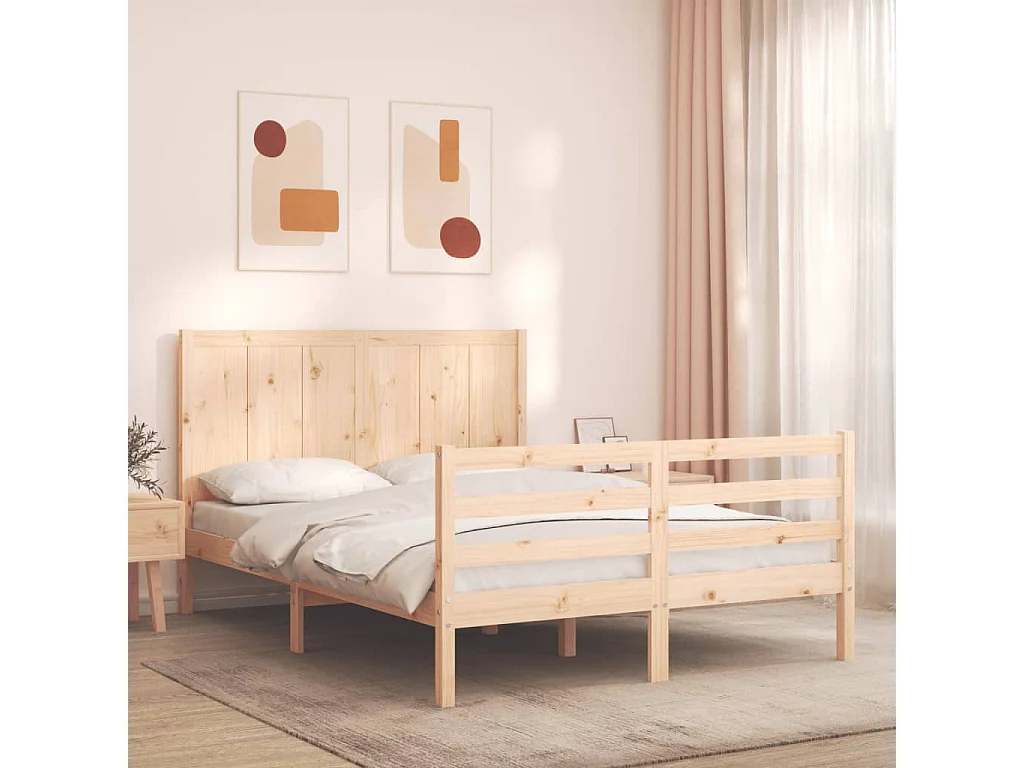 Estrutura de cama com cabeceira 140x190 cm madeira maciça
