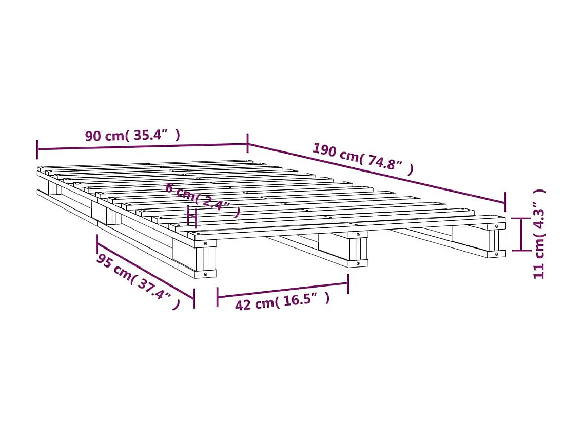 Cama de palets madera maciza pino individual 90x190 cm
