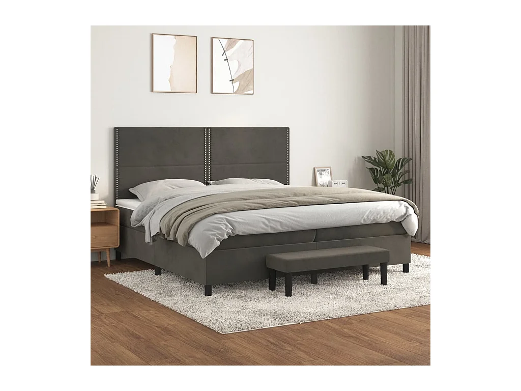 Lit à sommier tapissier et matelas Gris foncé 200x200cm Velours
