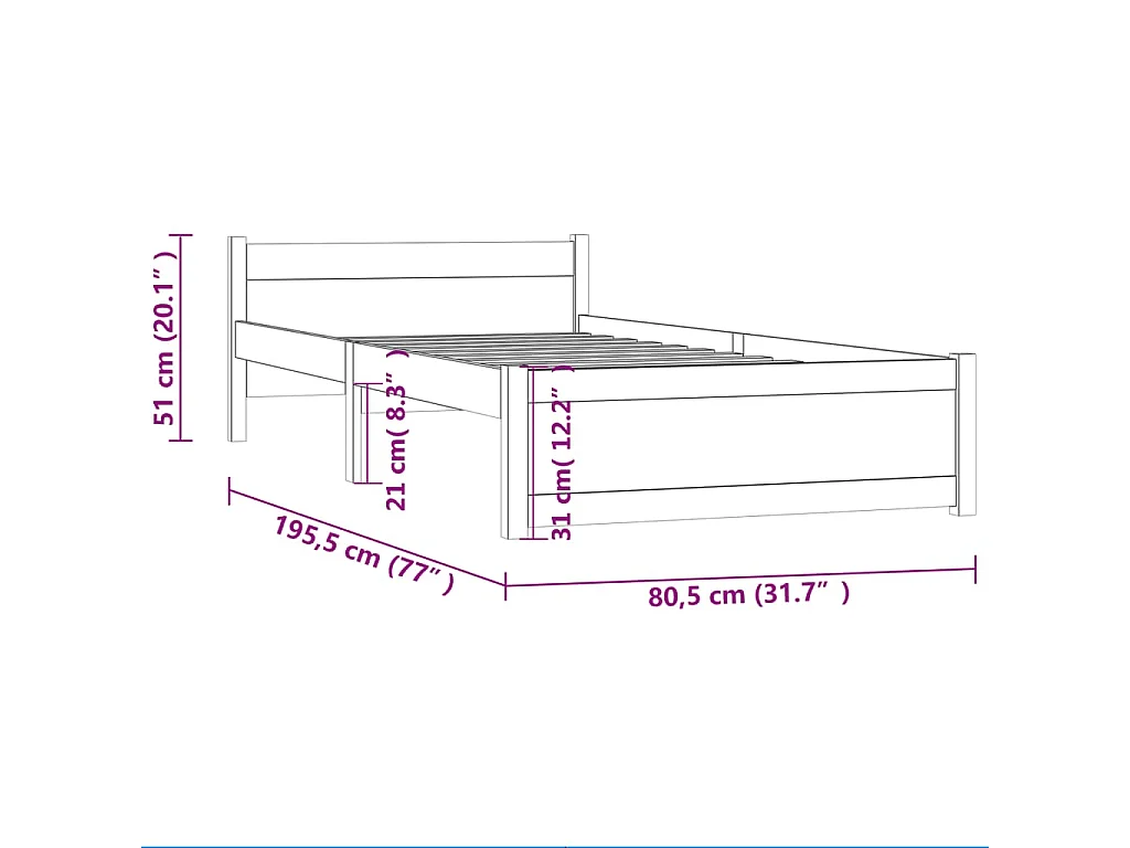 Cadre de lit Bois massif 75x190 cm Petit simple