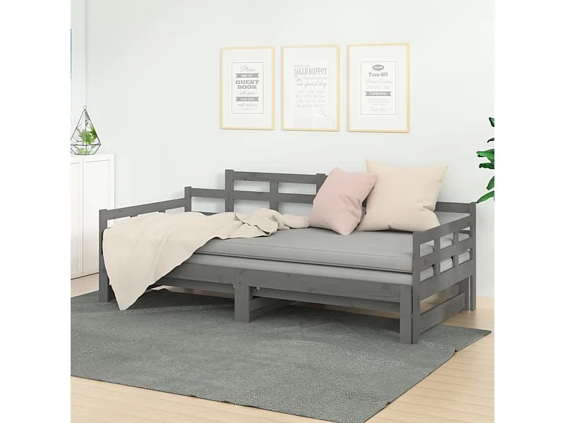 Estrutura sofá-cama de puxar 2x(80x200) cm pinho maciço cinza