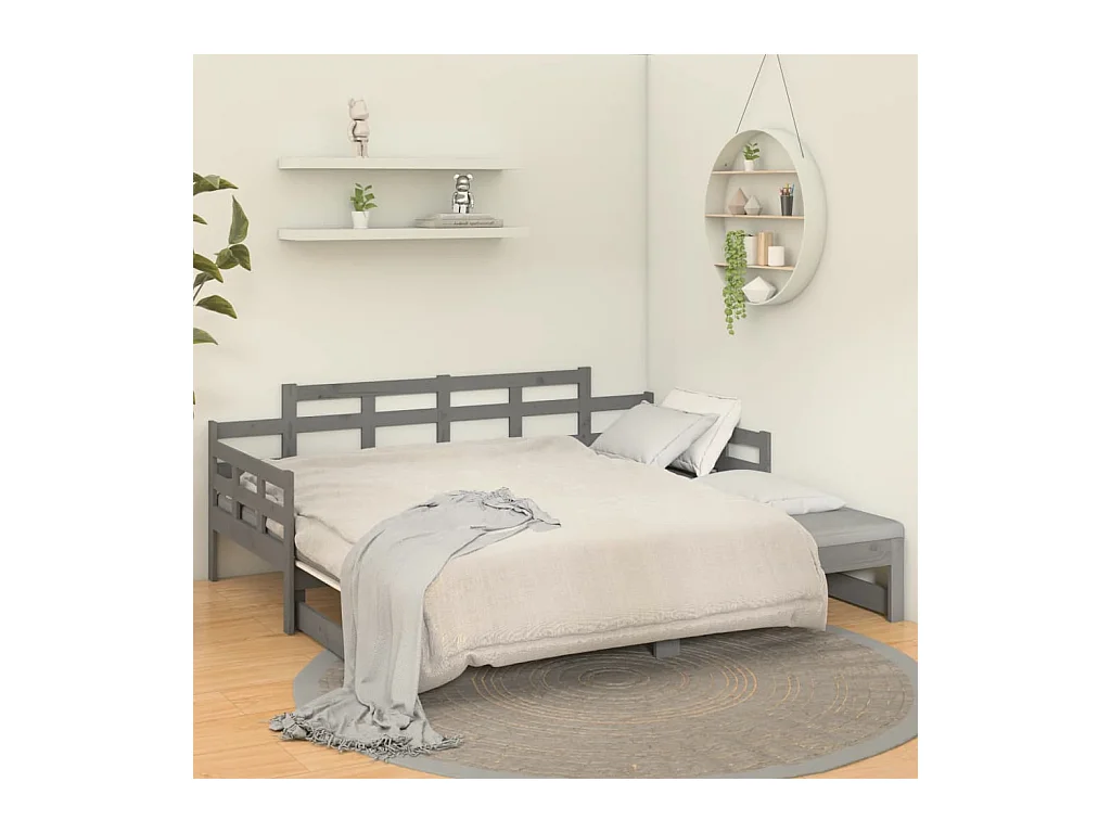 Lit coulissant Gris Bois de pin solide 2x(80x200) cm