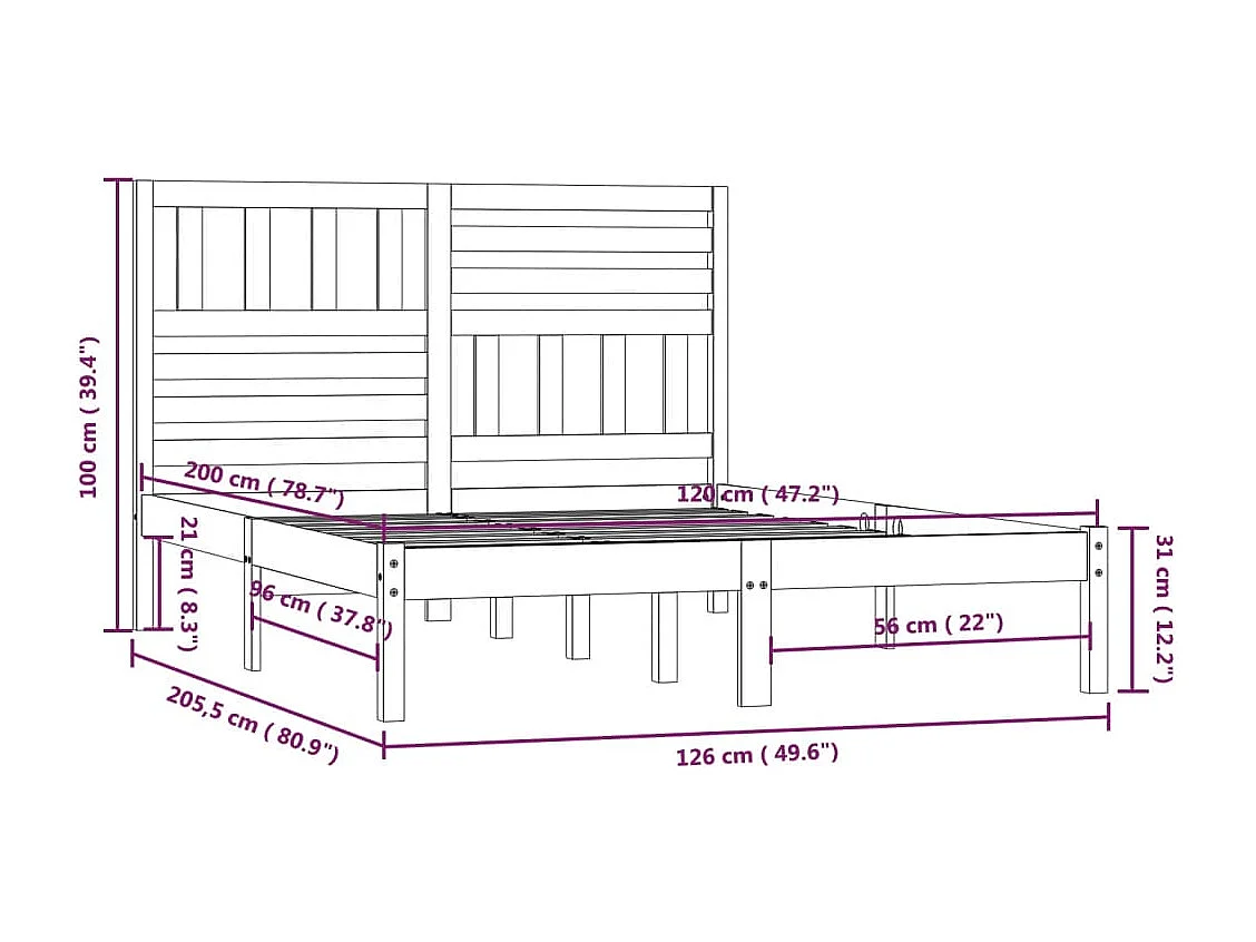 Estructura de cama madera maciza de pino 120x200 cm
