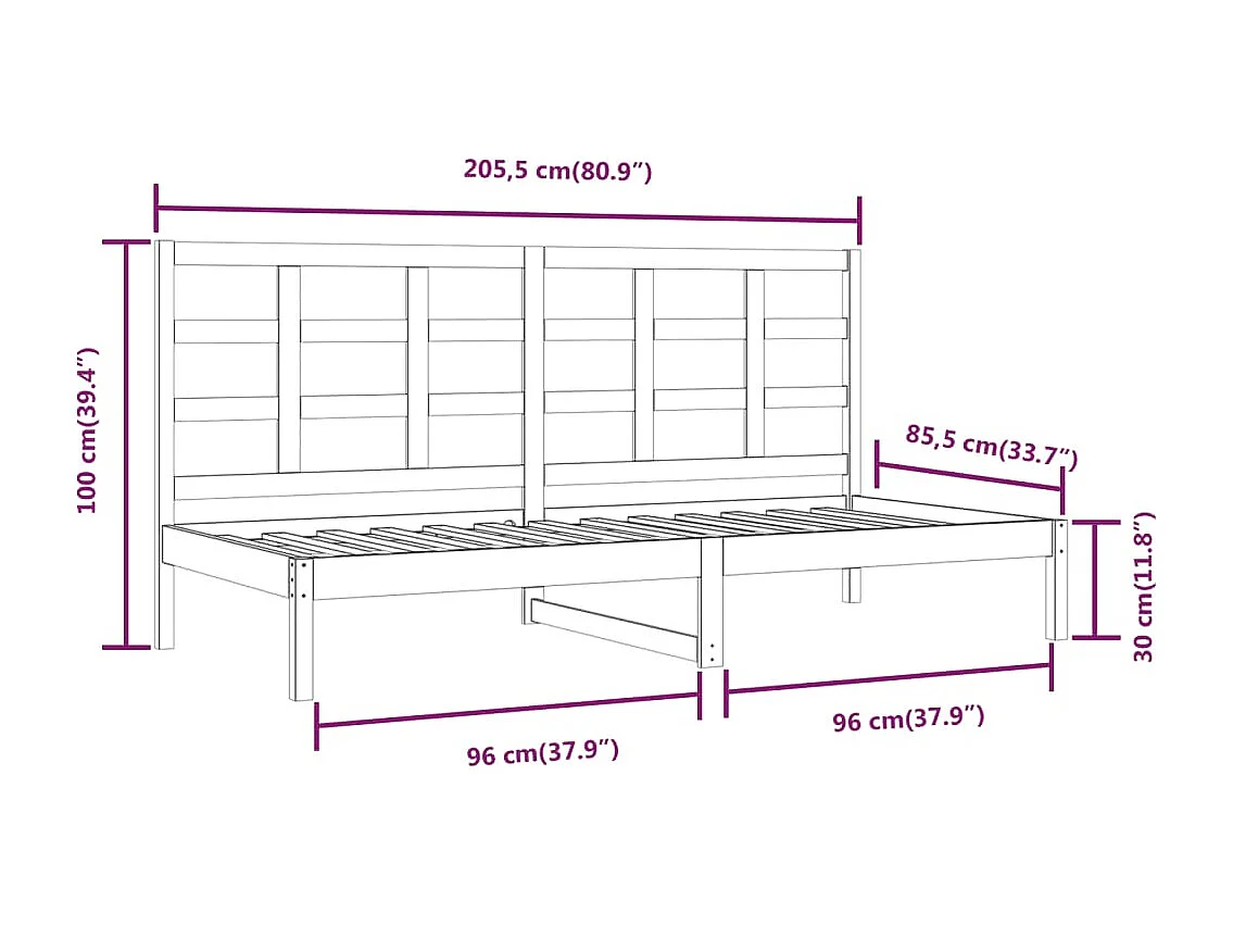 Sofá cama madera maciza de pino blanco 80x200 cm
