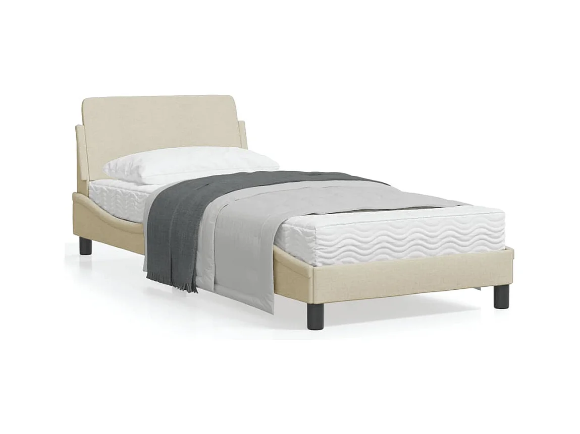 Cadre de lit avec tête de lit Crème 90x190 cm Tissu