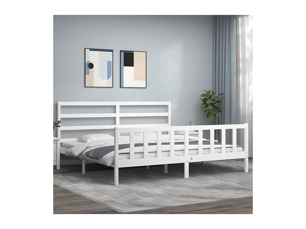 Estructura de cama con cabecero madera maciza blanco 200x200 cm