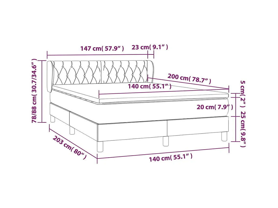 Lit à sommier tapissier avec matelas Crème 140x200 cm Tissu