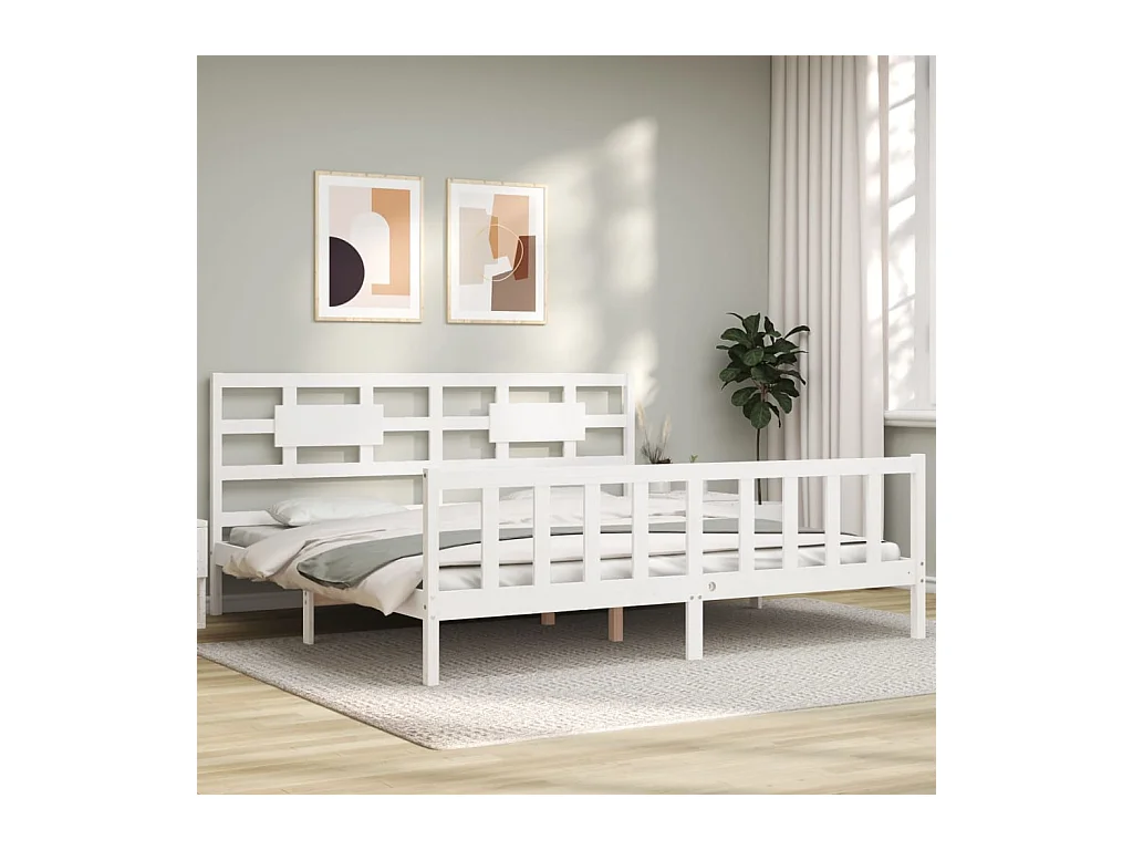 Estructura de cama con cabecero madera maciza blanco 200x200 cm