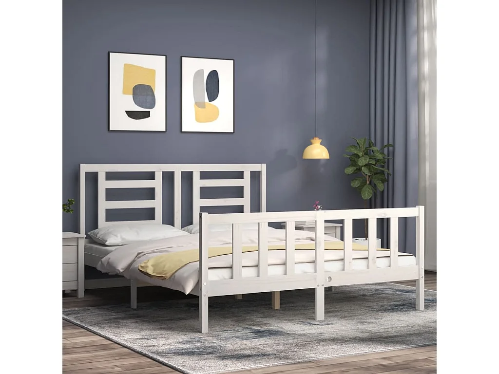 Estrutura de cama com cabeceira 160x200 cm madeira maciça