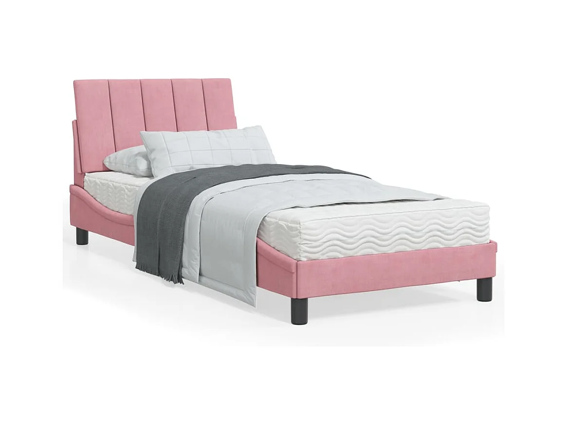 Bedframe met LED zonder matras "Hanko"  fluweel roze 90x190 cm