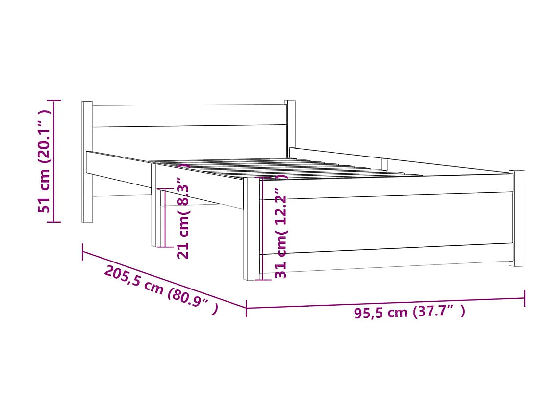 Estructura de cama madera maciza blanco 90x200 cm