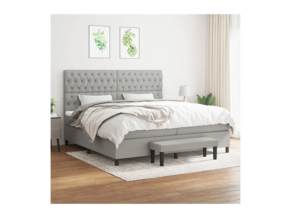 Cama com molas/colchão 200x200 cm tecido cinza-claro