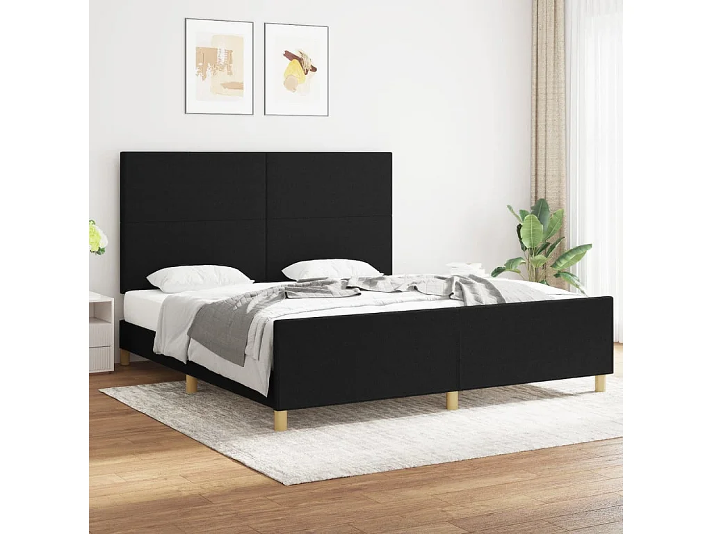 Estructura de cama con cabecero de tela negro 180x200 cm