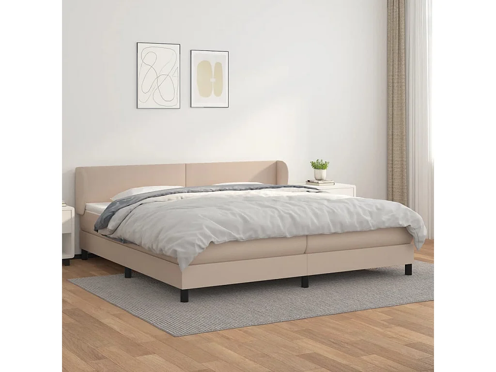 Cama box spring con colchón cuero sintético capuchino 200x200cm