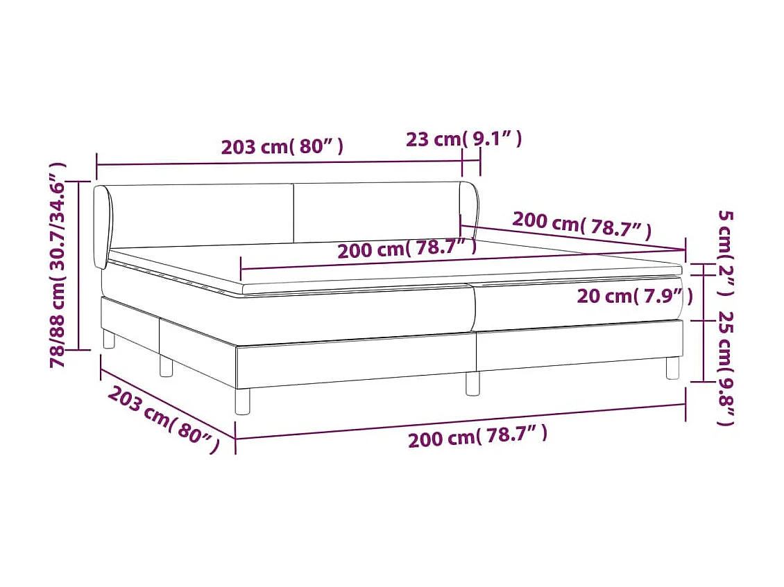 Cama box spring con colchón cuero sintético capuchino 200x200cm