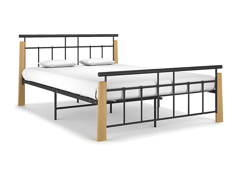 Estrutura de cama 140x200 cm metal/madeira de carvalho maciça