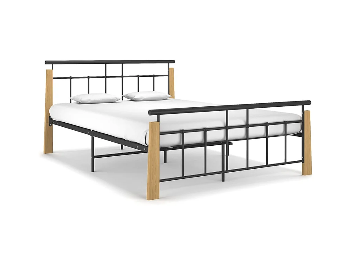 Estructura de cama metal y madera maciza de roble 140x200 cm