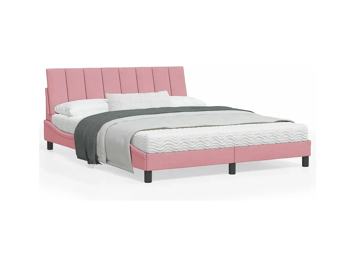 Bedframe met LED zonder matras "Hanko"  fluweel roze 160x200 cm