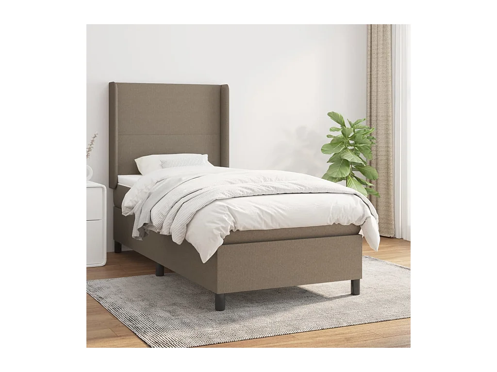 Cama box spring con colchón tela gris taupe 100x200 cm
