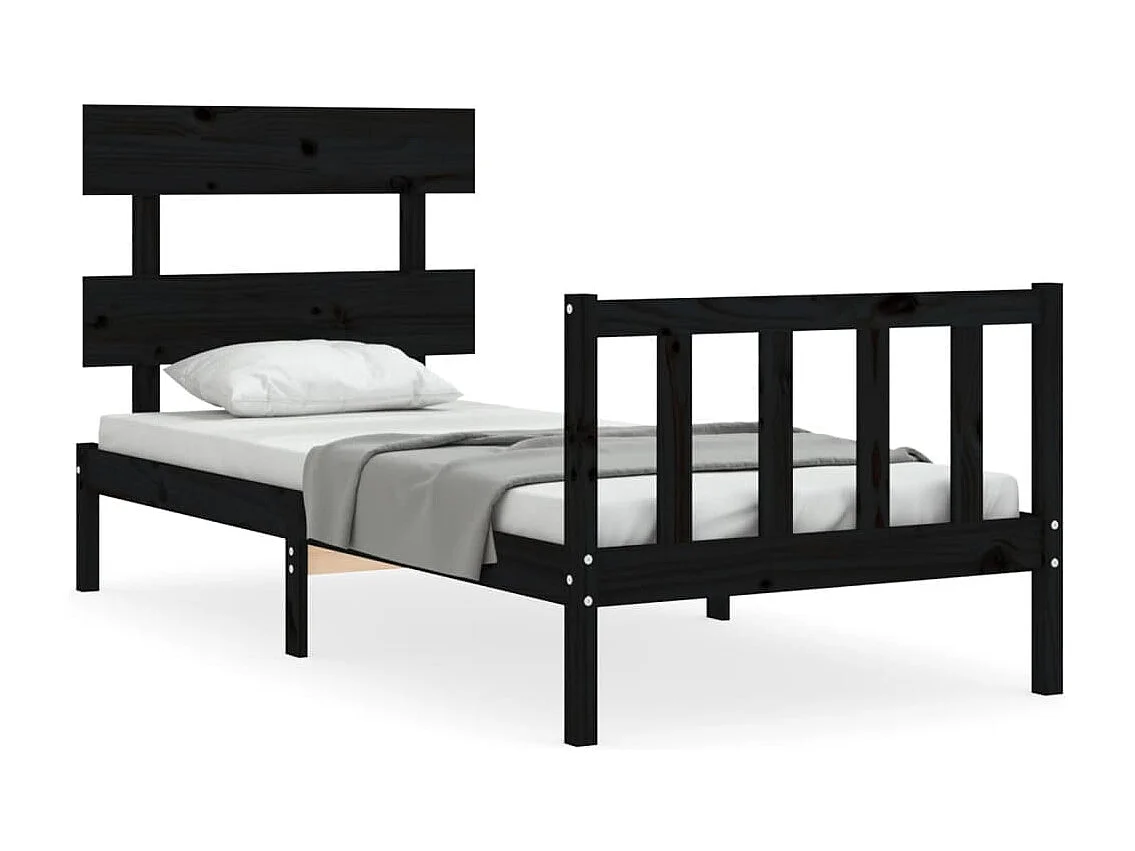 Estrutura cama de solteiro c/ cabeceira madeira maciça preto