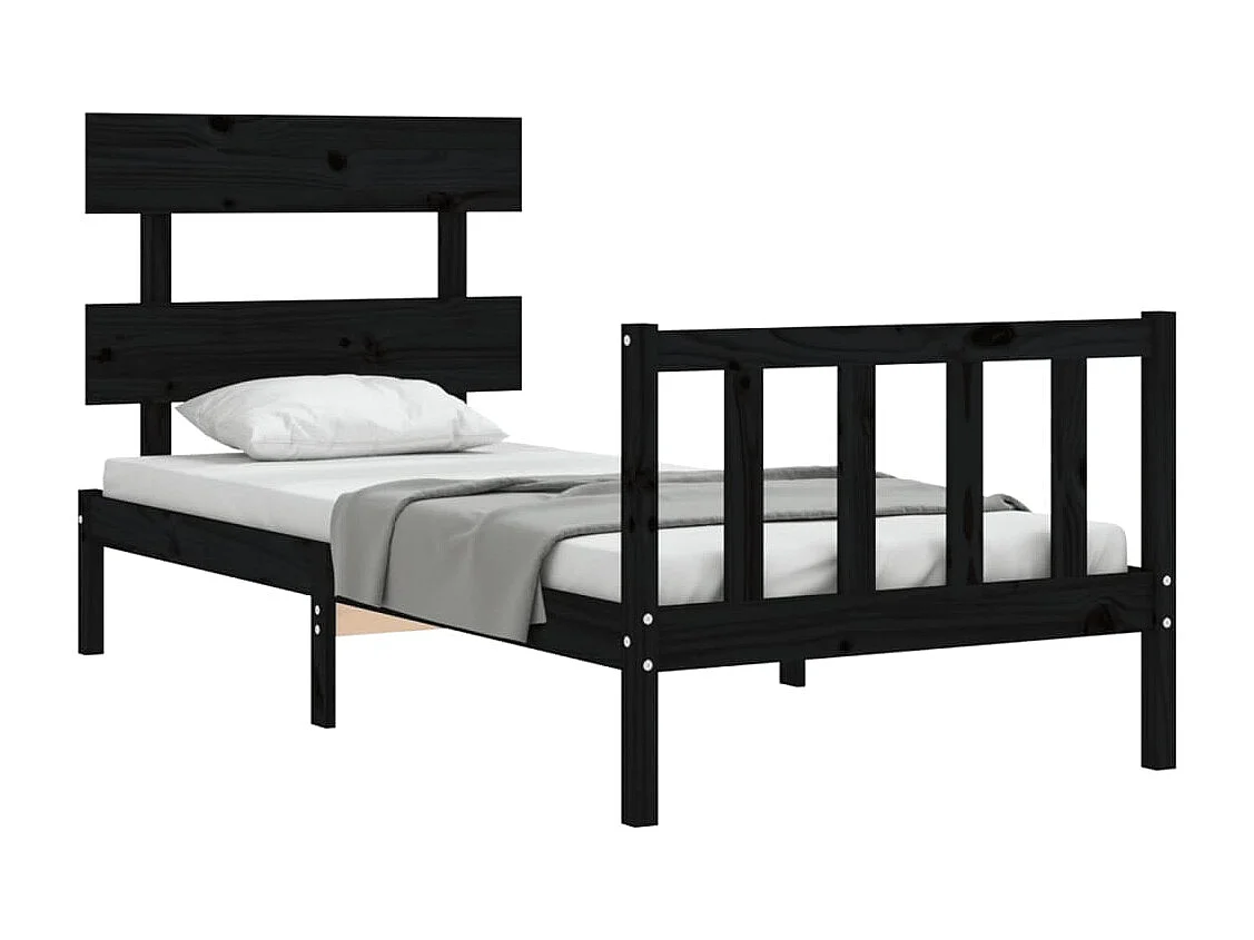 Estrutura cama de solteiro c/ cabeceira madeira maciça preto