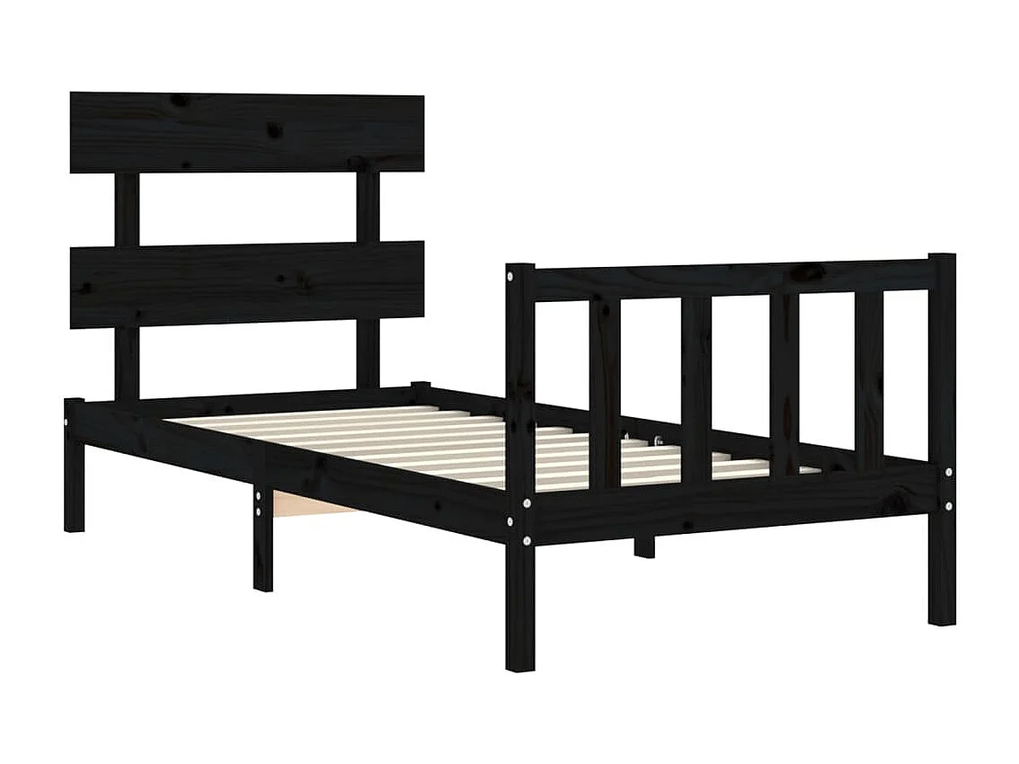 Estrutura cama de solteiro c/ cabeceira madeira maciça preto