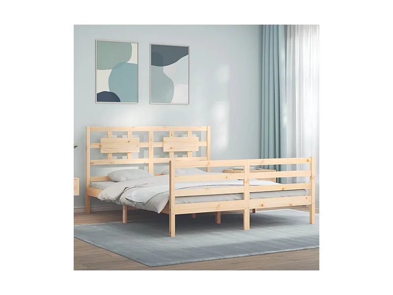 Estructura de cama de matrimonio con cabecero madera maciza