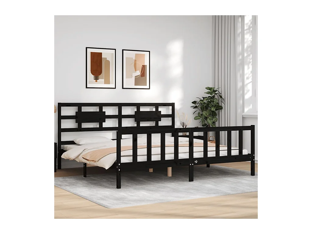 Cadre de lit avec tête de lit noir 200x200 cm bois massif