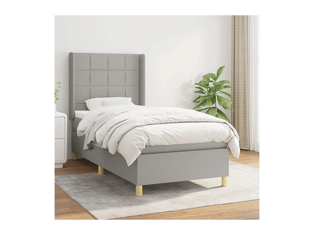 Cama box spring con colchón tela gris claro 100x200 cm