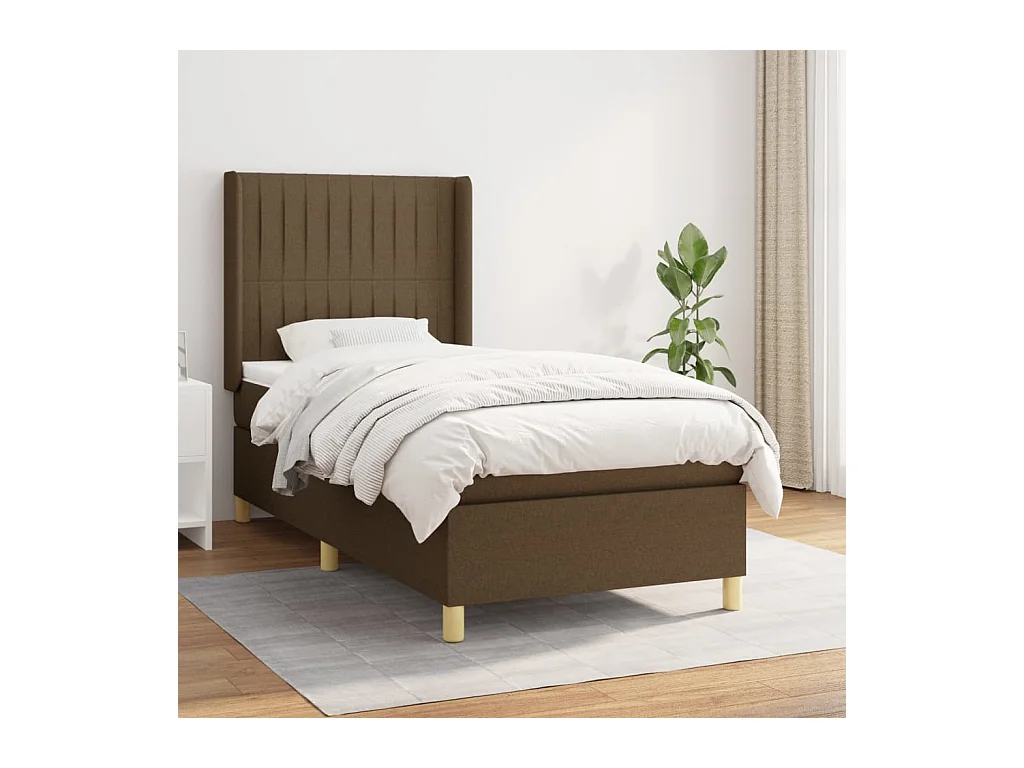 Cama box spring con colchón tela marrón oscuro 90x190 cm