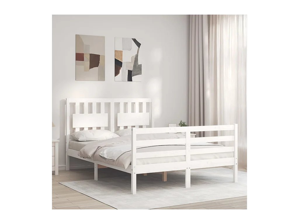 Estructura cama de matrimonio con cabecero madera maciza blanco