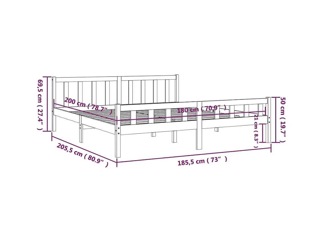 Estrutura de cama super king 180x200 cm madeira maciça