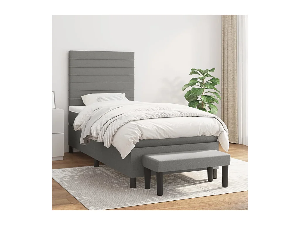 Cama box spring con colchón tela gris oscuro 100x200 cm