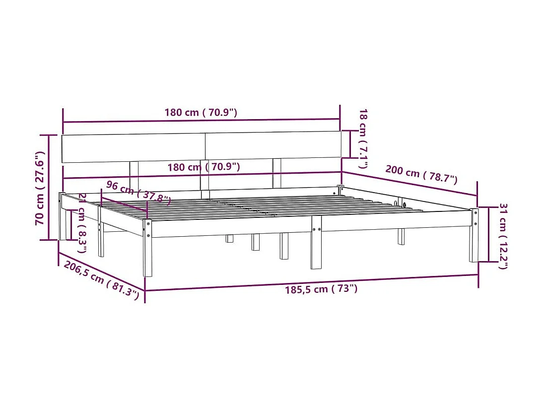 Estrutura de cama super king 180x200 cm pinho maciço