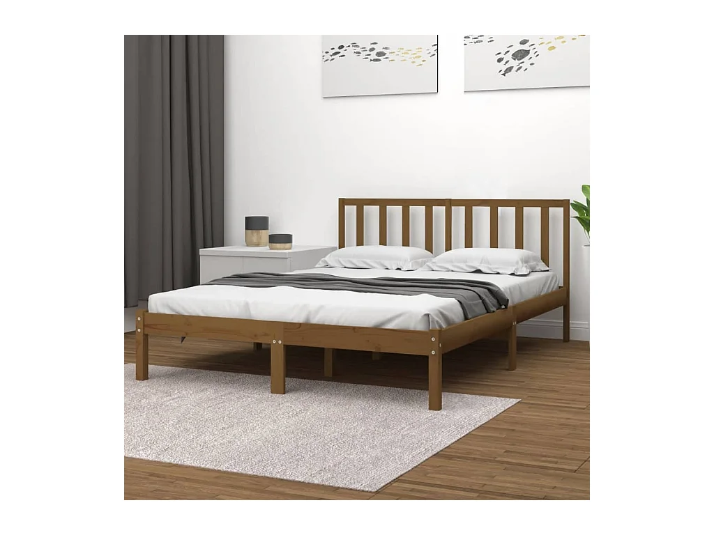 Estructura de cama madera maciza de pino marrón miel 200x200 cm
