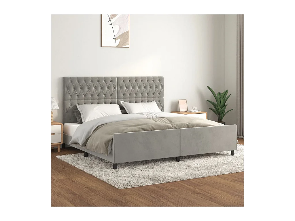 Estructura de cama con cabecero terciopelo gris claro 200x200cm