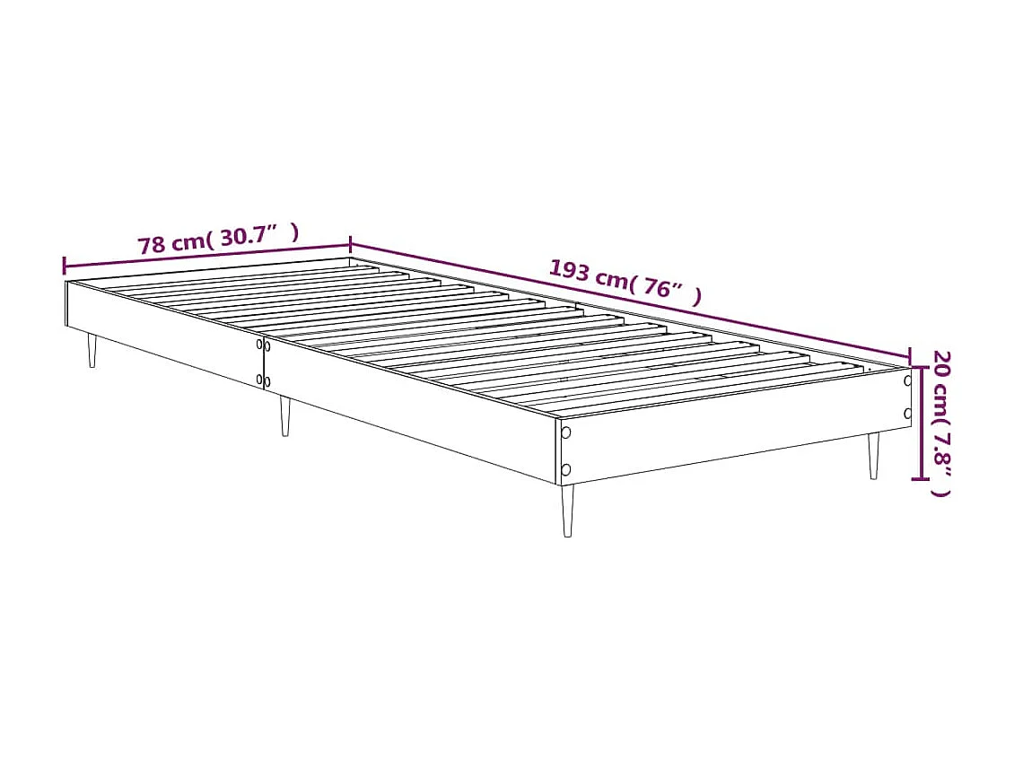 Estrutura cama 75x190 cm derivados de madeira cinzento sonoma