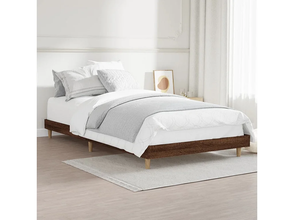 Estrutura de cama 90x200 cm derivados madeira carvalho castanho