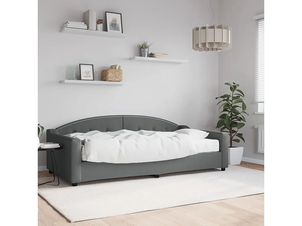 Lit de jour avec matelas gris foncé 100x200 cm tissu