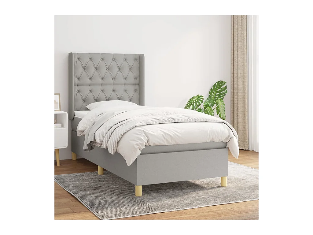 Cama box spring con colchón tela gris claro 80x200 cm