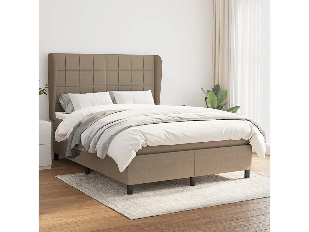 Cama box spring con colchón tela gris taupe 140x200 cm