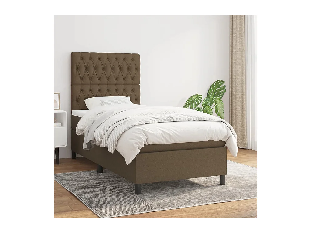 Boxspring met matras stof donkerbruin 90x190 cm