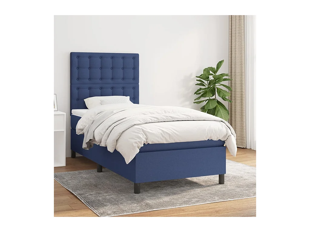Lit à sommier tapissier avec matelas Bleu 100x200 cm Tissu