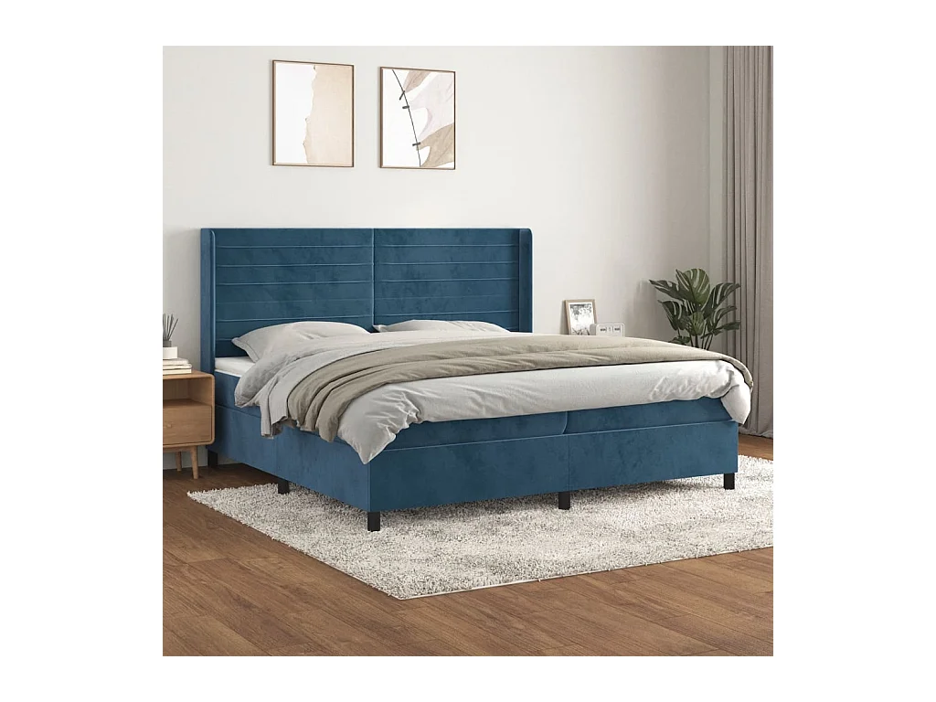 Boxspring met matras fluweel donkerblauw 200x200 cm