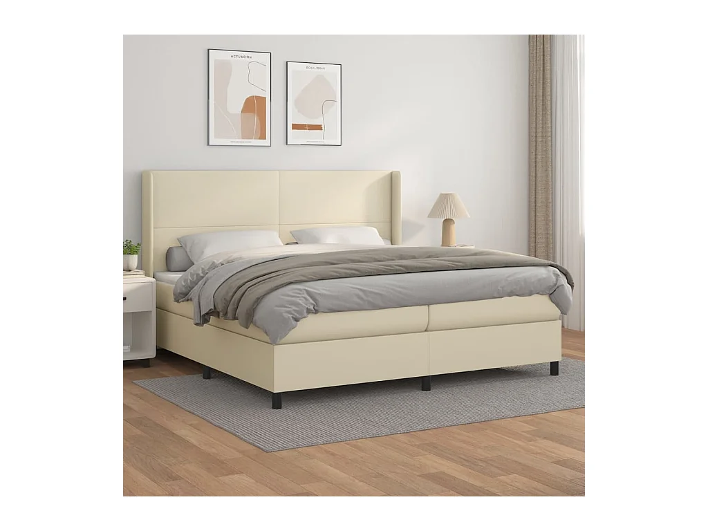 Boxspring met matras kunstleer crèmekleurig 200x200 cm