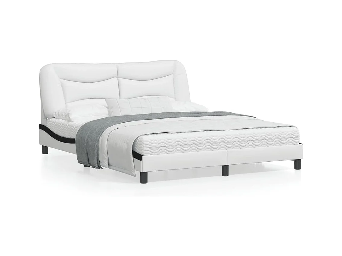 Estructura cama cabecero cuero sintético blanco negro 160x200cm