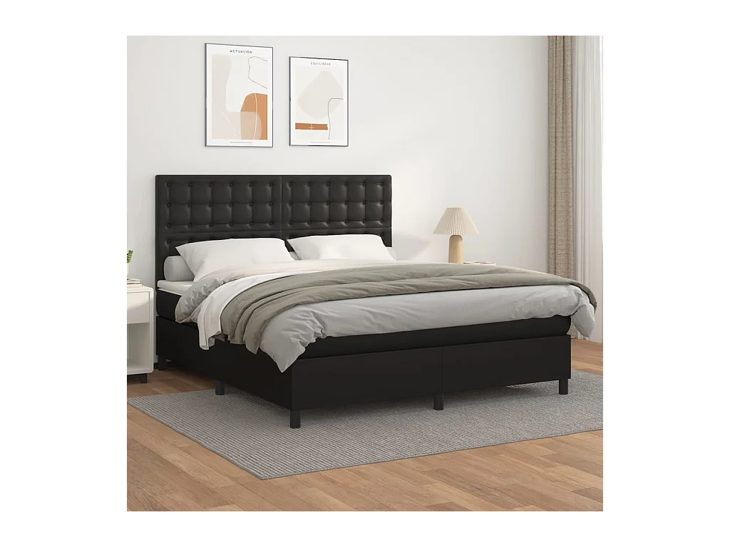 Lit à sommier tapissier avec matelas Noir 180x200 cm Similicuir
