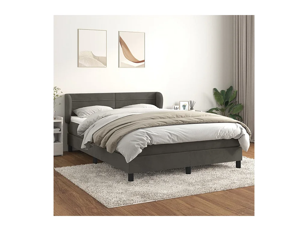 Cama box spring con colchón terciopelo gris oscuro 140x190 cm