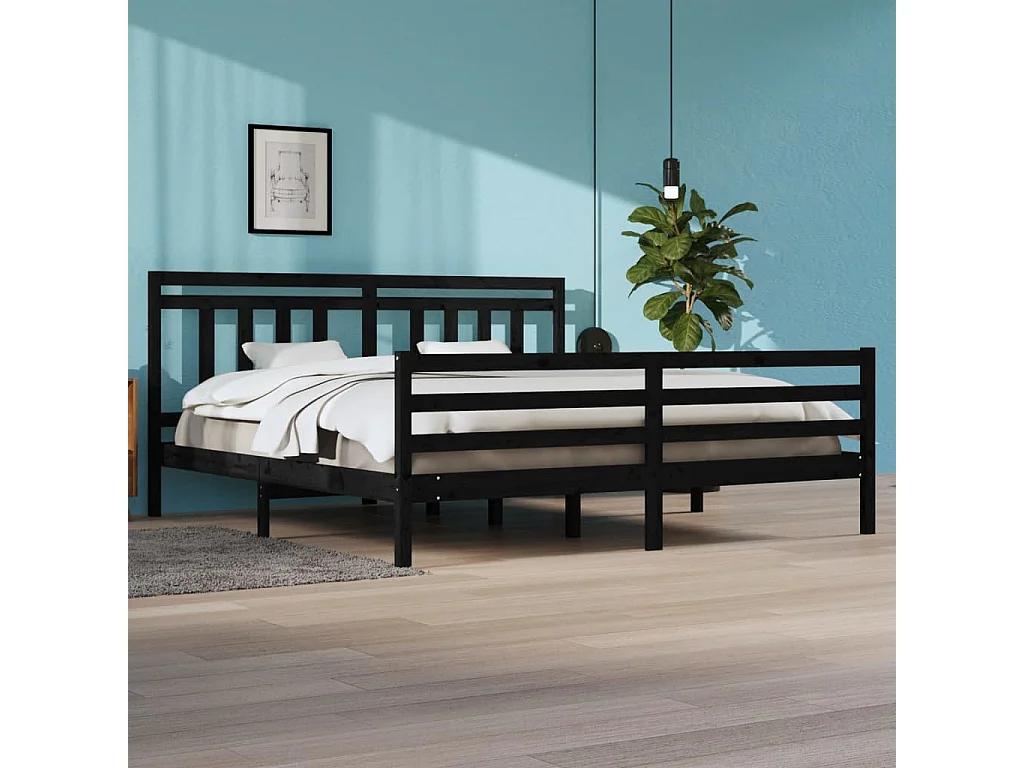 Cadre de lit Noir Bois de pin massif 200x200 cm