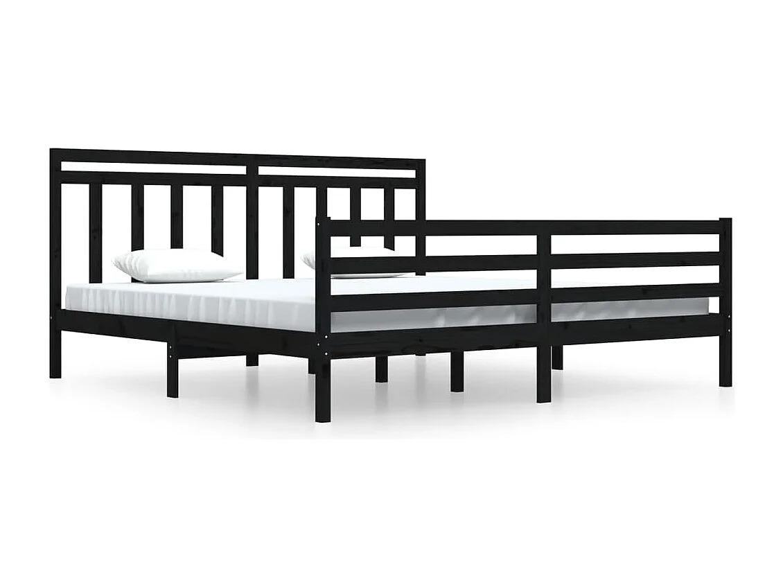 Cadre de lit Noir Bois de pin massif 200x200 cm